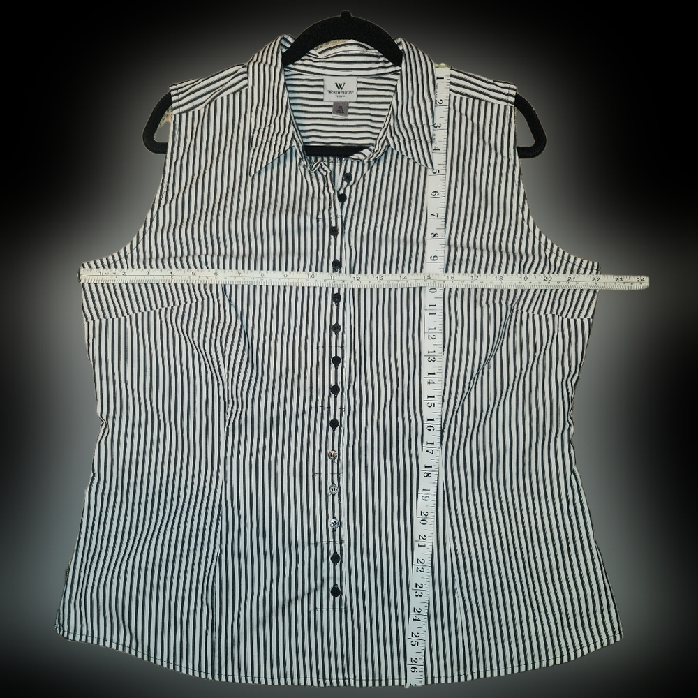 Black and White Striped Sleeveless Blouse SKU A08 - Picture 5 of 5